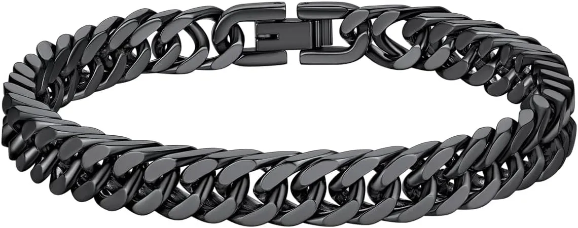 Richsteel Father's Day Bracelets for Men Cuban Link Chain Bracelets 8/12/17mm Width Stainless Steel Chain Wrist Bracelets, 7.4/8.2/9 Inch Length Classic Jewelry for Christmas/Valentine's Day/Birthday