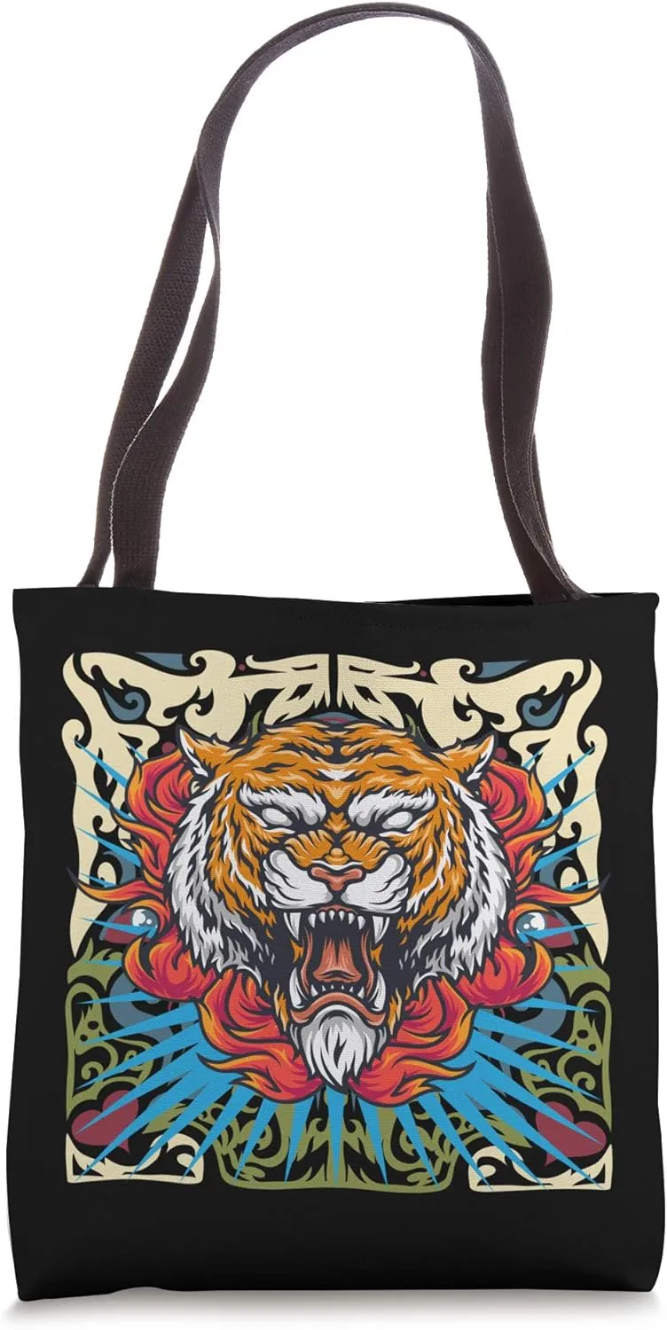 Roar Tiger Wild Animals Colorful Circus Animal Roaring Tote Bag