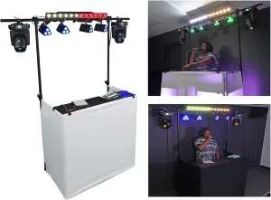 Rockville ROCKBOOTH TRUSS DJ Booth With Facade, 2-Tier Tables, Truss, Scrims, and Travel Bag, XL Size (48.5" L x 24" D x 44" H), Sturdy, Portable, Quick Setup
