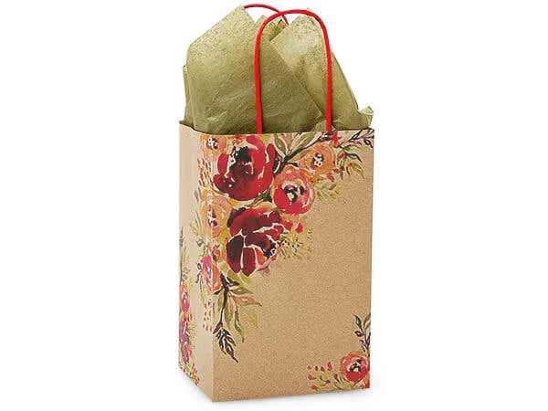 Romantic Blooms Kraft Paper Gift Bags: 25 Pack / Cub 8x4.75x10"