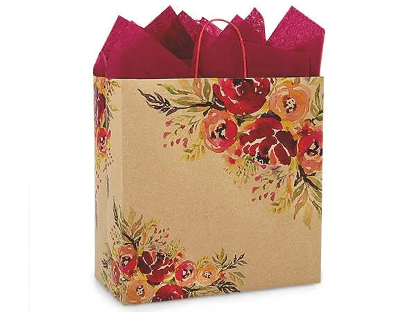 Romantic Blooms Kraft Paper Gift Bags: 25 Pack / Cub 8x4.75x10"