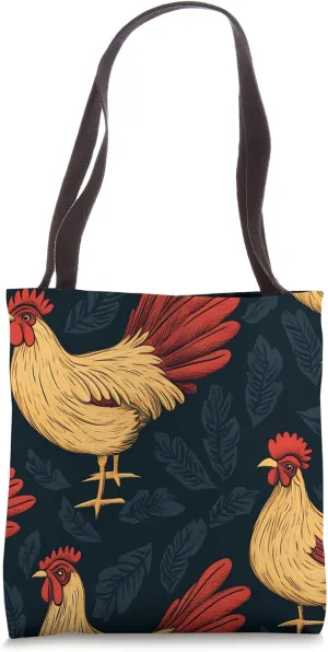 Rooster PC Hatch Pattern - Rustic Farm Animal Design Tote Bag