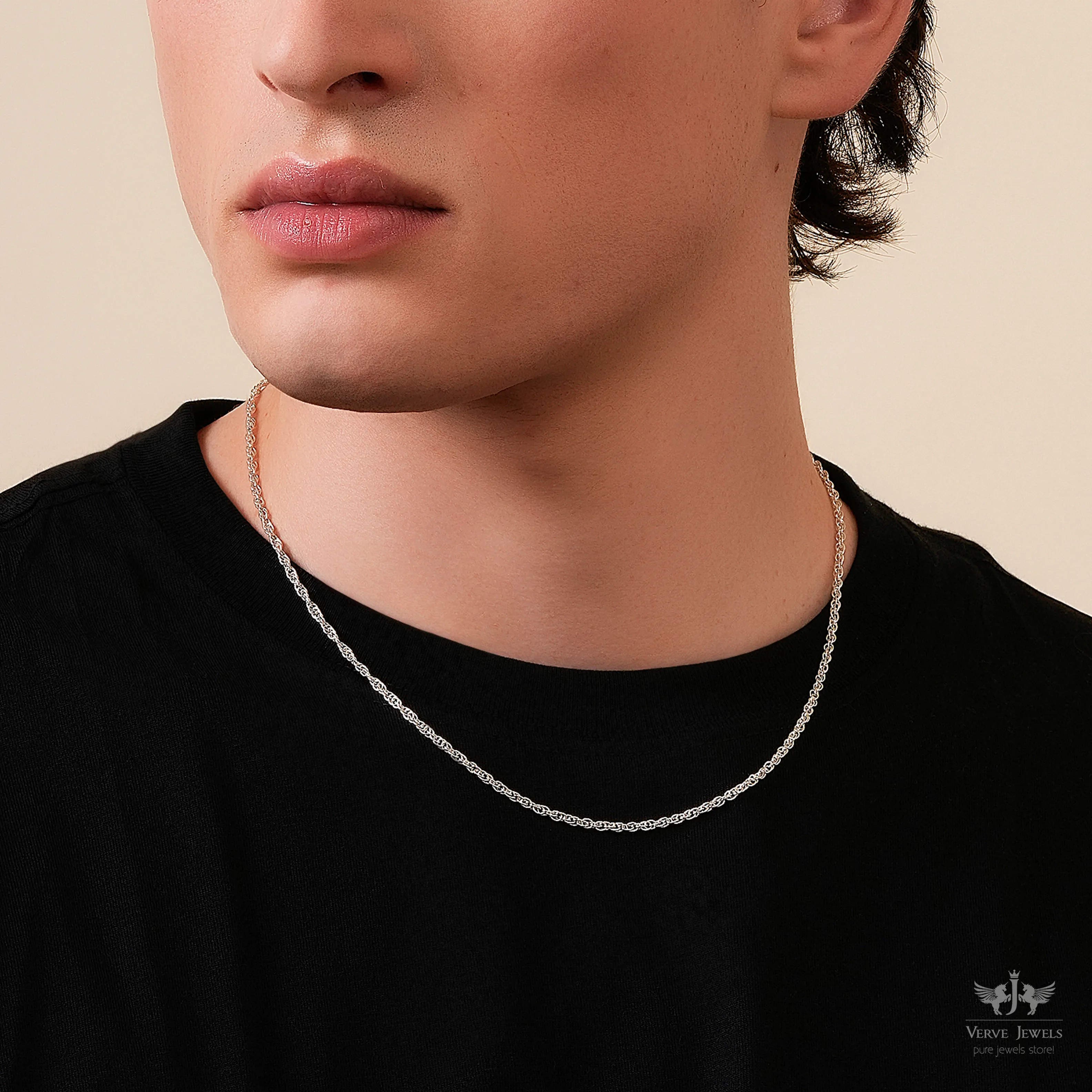 Rope Chain Necklace 925 Sterling Silver 2.5mm - Men's