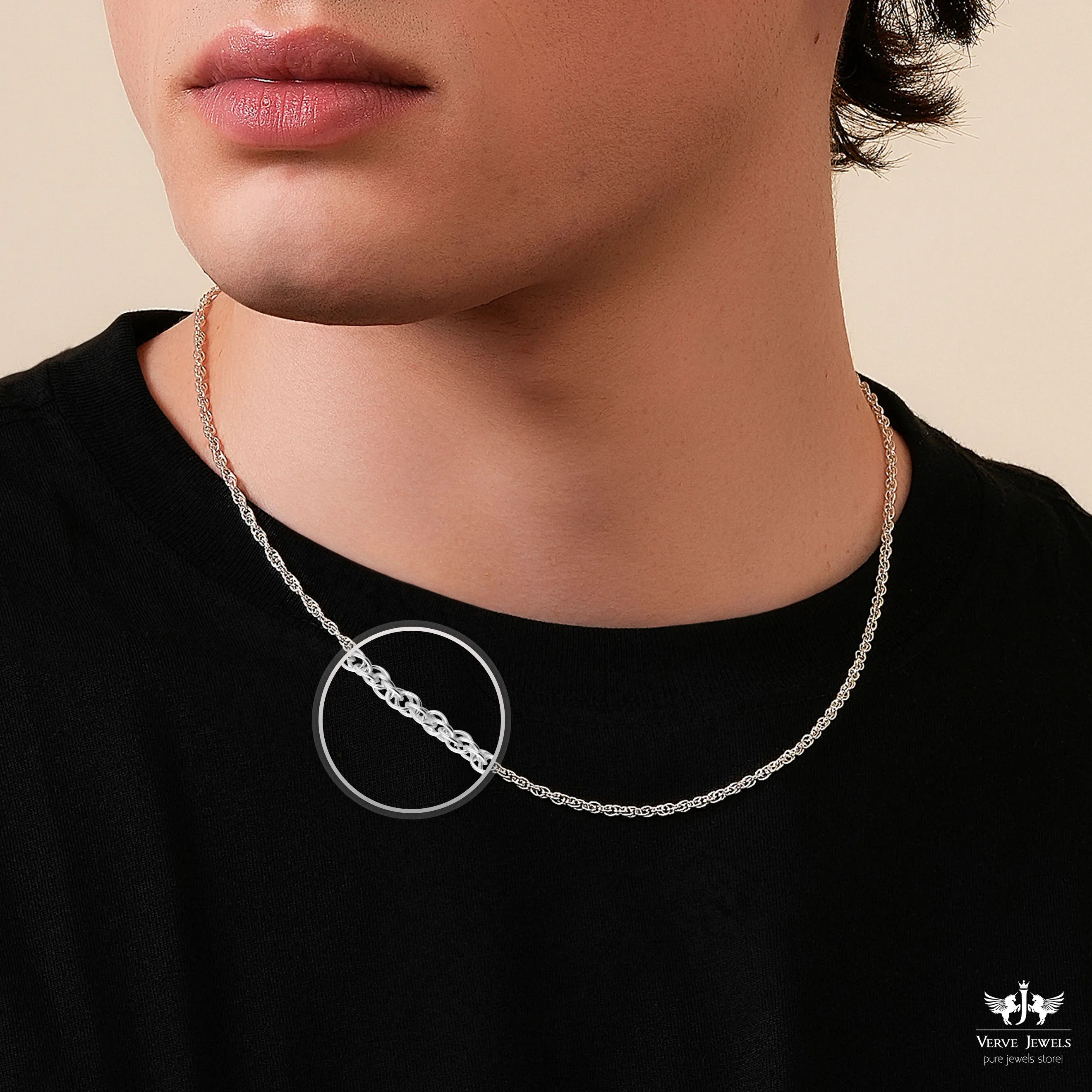 Rope Chain Necklace 925 Sterling Silver 2.5mm - Men's
