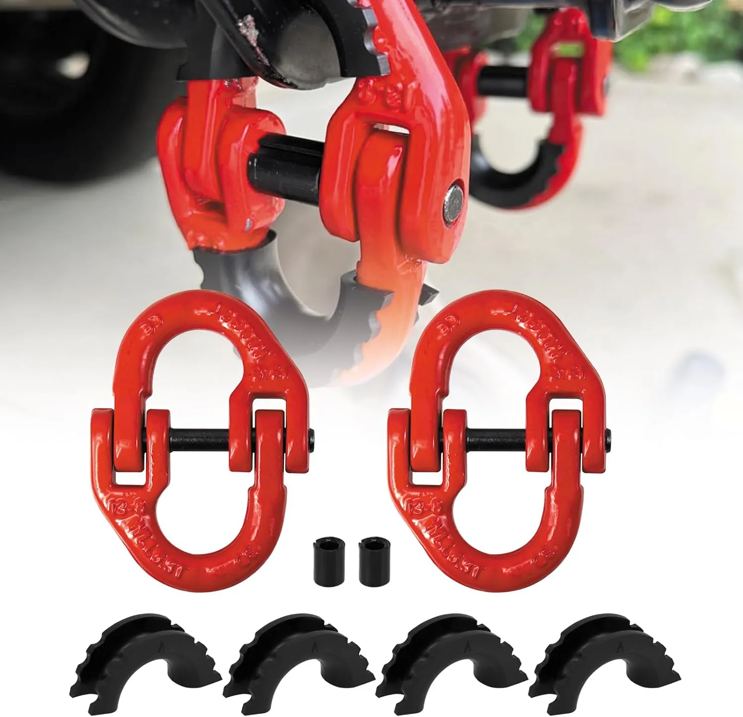 RULLINE 2-Pack 1/2" Heavy-Duty Safety Chain Connector: G80 Tow Hitch Hammerlock Coupling Link with 12000 lbs Load Capacity Red