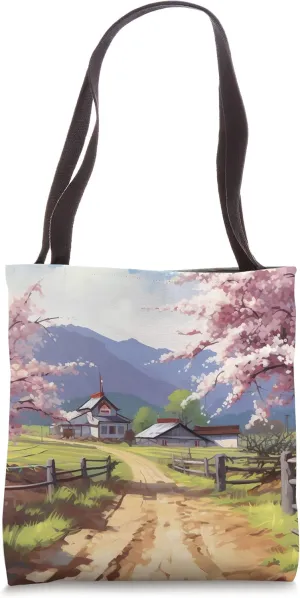 Rural Elegance Cherry Blossom Country Homestead Tote Bag