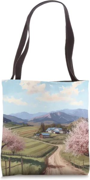 Rural Refuge House Amid Cherry Blossom Landscape Tote Bag