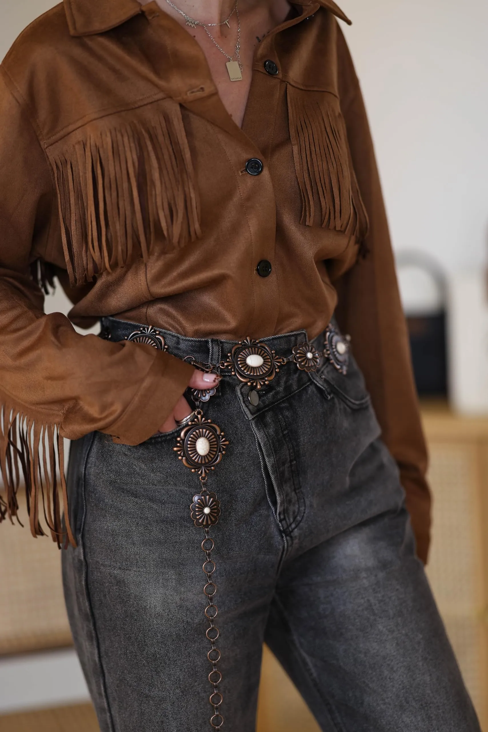 Rustic Couture's Large Turquoise Western Concho Belts for Women Cowgirl Adjustable Boho Metal Waist Chain Belt for Dresses Jeans Country Concert Outfit Mother's Day RCB-1049WT