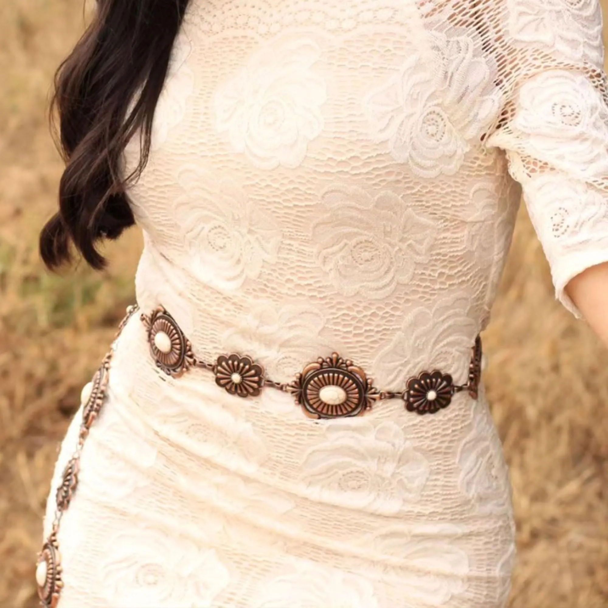 Rustic Couture's Large Turquoise Western Concho Belts for Women Cowgirl Adjustable Boho Metal Waist Chain Belt for Dresses Jeans Country Concert Outfit Mother's Day RCB-1049WT