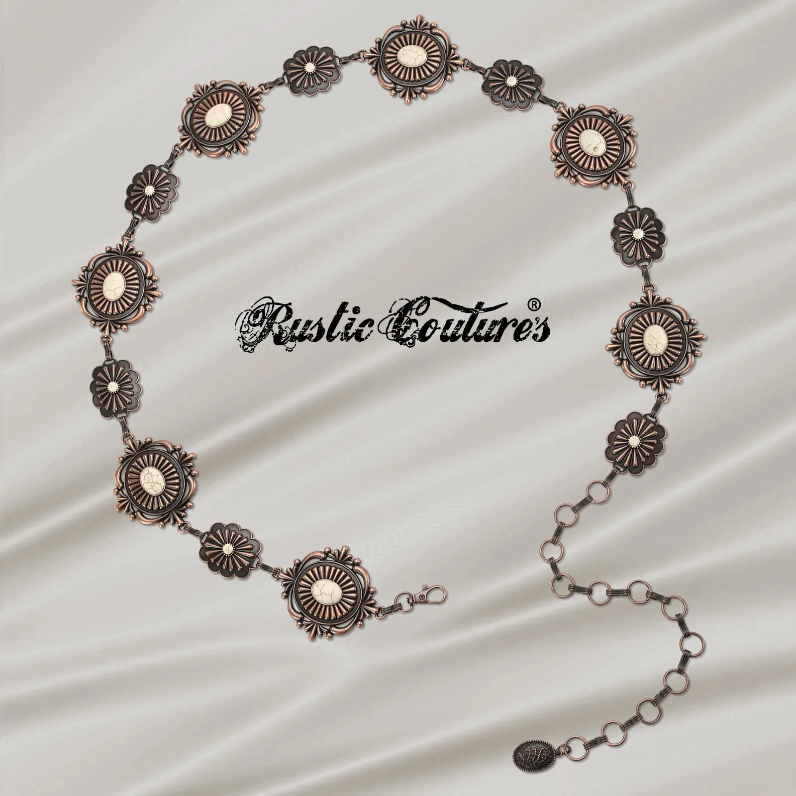 Rustic Couture's Large Turquoise Western Concho Belts for Women Cowgirl Adjustable Boho Metal Waist Chain Belt for Dresses Jeans Country Concert Outfit Mother's Day RCB-1049WT