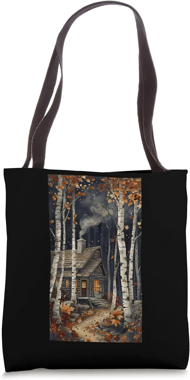 Rustic Cozy Cabin Autumn Cabin Forest Leaves Tote Bag