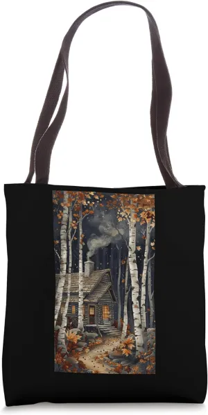 Rustic Cozy Cabin Autumn Cabin Forest Leaves Tote Bag