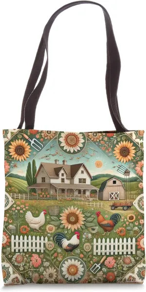 Rustic Farmhouse Farm life Design With Sunflowers & chickens Tote Bag