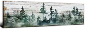 Rustic Forest Canvas Wall Art Pine Tree Wall Decor Farmhouse Mountain Picture for Living Room Kitchen Cabin Home Decor Vintage Wood Grain Background Prints Poster Artwork Bathroom Decorations 14x48”