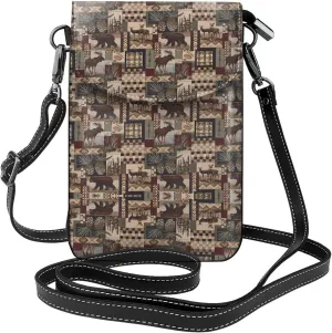 Rustic Lodge Bear Roomy Cell Phone Purse Wallet - Versatile Canvas Small Crossbody Purse Bags with Adjustable Leather Strap