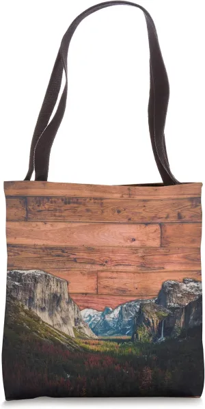 Rustic Mountain Scene with Plank Slats Tote Bag