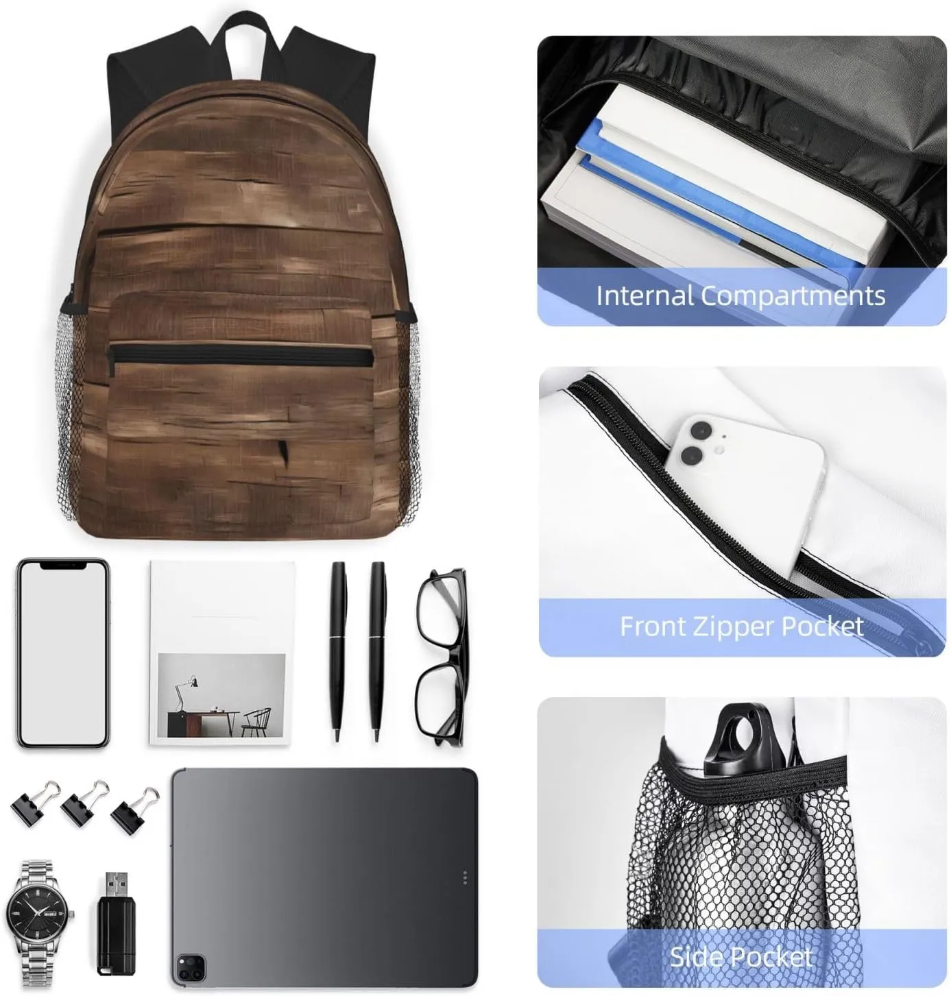 Rustic Old Barn Wood Men Women Office Laptop Backpack,Work Bag 15.7 Inch Business Travel Bags Large Capacity
