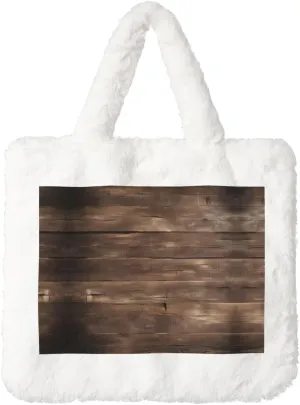 Rustic Old Barn Wood Printing Fluffy Shoulder Bag Ladies Plush Underarm Bag Tote Bag Furry Purse Handbag For Work Travel