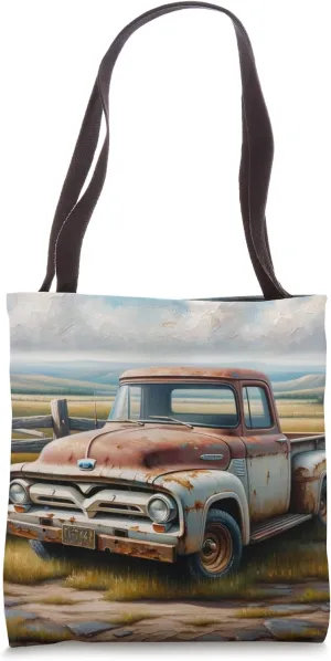 Rustic Vintage Pickup Truck: Countryside Relic Artwork Tote Bag