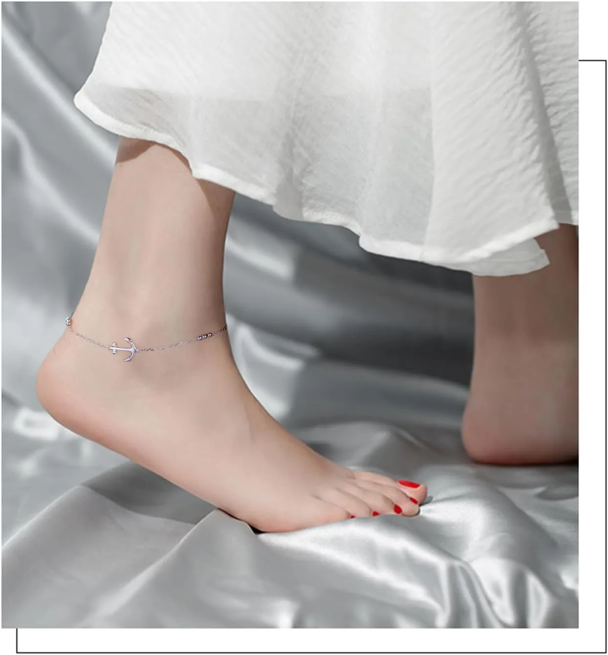 S925 Sterling Silver Anklets Adjustable Beach Foot Ankle Bracelet Jewelry Gifts For Women Girls