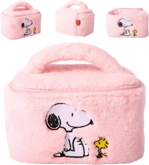 SALLY ROSE Peanuts Snoopy Pink Make Up Bag Official License, Plush Woodstock and Snoopy Cosmetic Bag with Zip Closure, Cute Makeup Bag