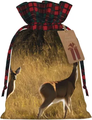 SamLng Cute Deers Christmas Gift Bag - Holiday Drawstring Party Favor, Goody Wrapping, Perfect for Birthdays, Anniversaries
