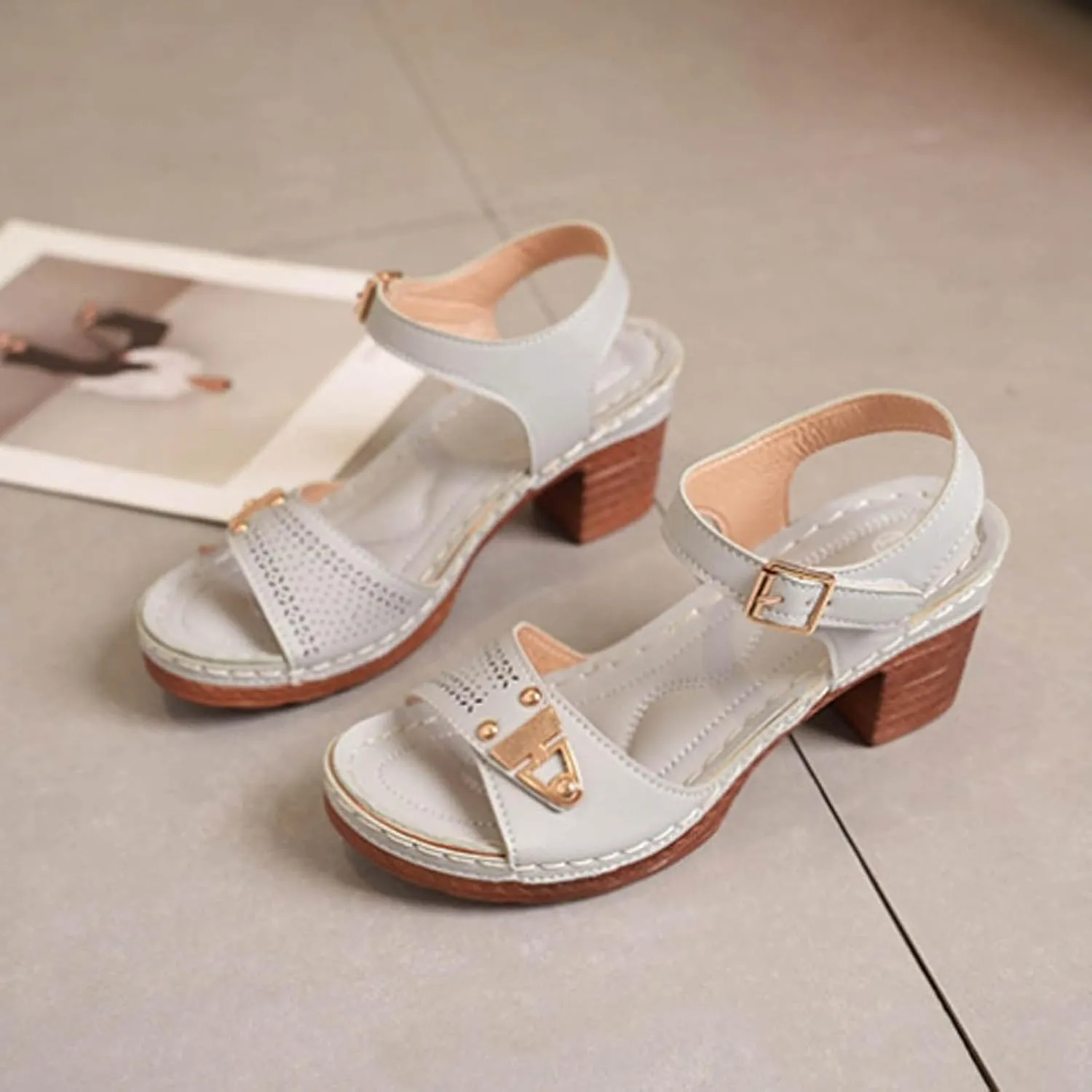 Sandals for Women 2024 Ladies' Casual Retro Sandal Side Buckle Strap Roman Shoes Summer Fashion Fish Mouth Platform Heels