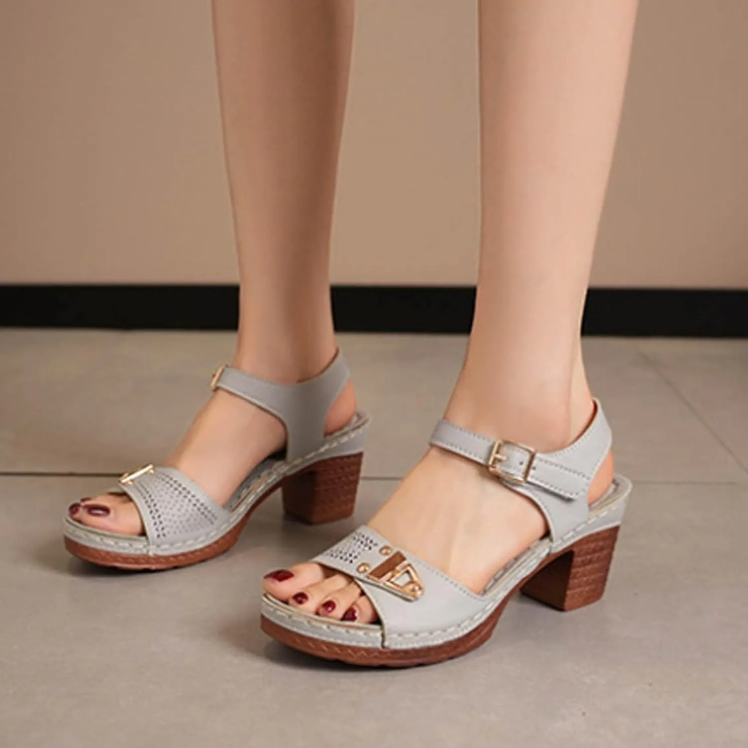 Sandals for Women 2024 Ladies' Casual Retro Sandal Side Buckle Strap Roman Shoes Summer Fashion Fish Mouth Platform Heels