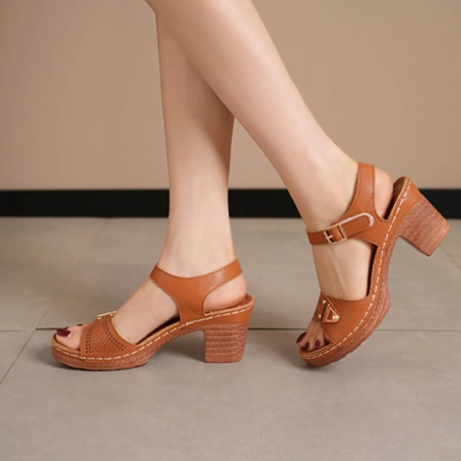 Sandals for Women 2024 Ladies' Casual Retro Sandal Side Buckle Strap Roman Shoes Summer Fashion Fish Mouth Platform Heels