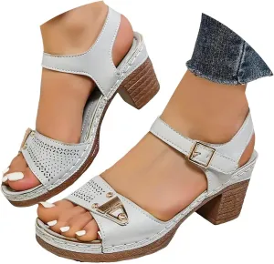 Sandals for Women 2024 Ladies' Casual Retro Sandal Side Buckle Strap Roman Shoes Summer Fashion Fish Mouth Platform Heels