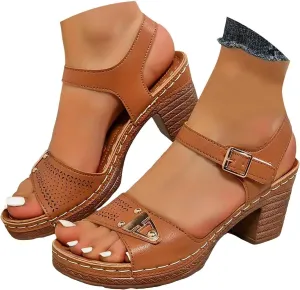Sandals for Women 2024 Ladies' Casual Retro Sandal Side Buckle Strap Roman Shoes Summer Fashion Fish Mouth Platform Heels