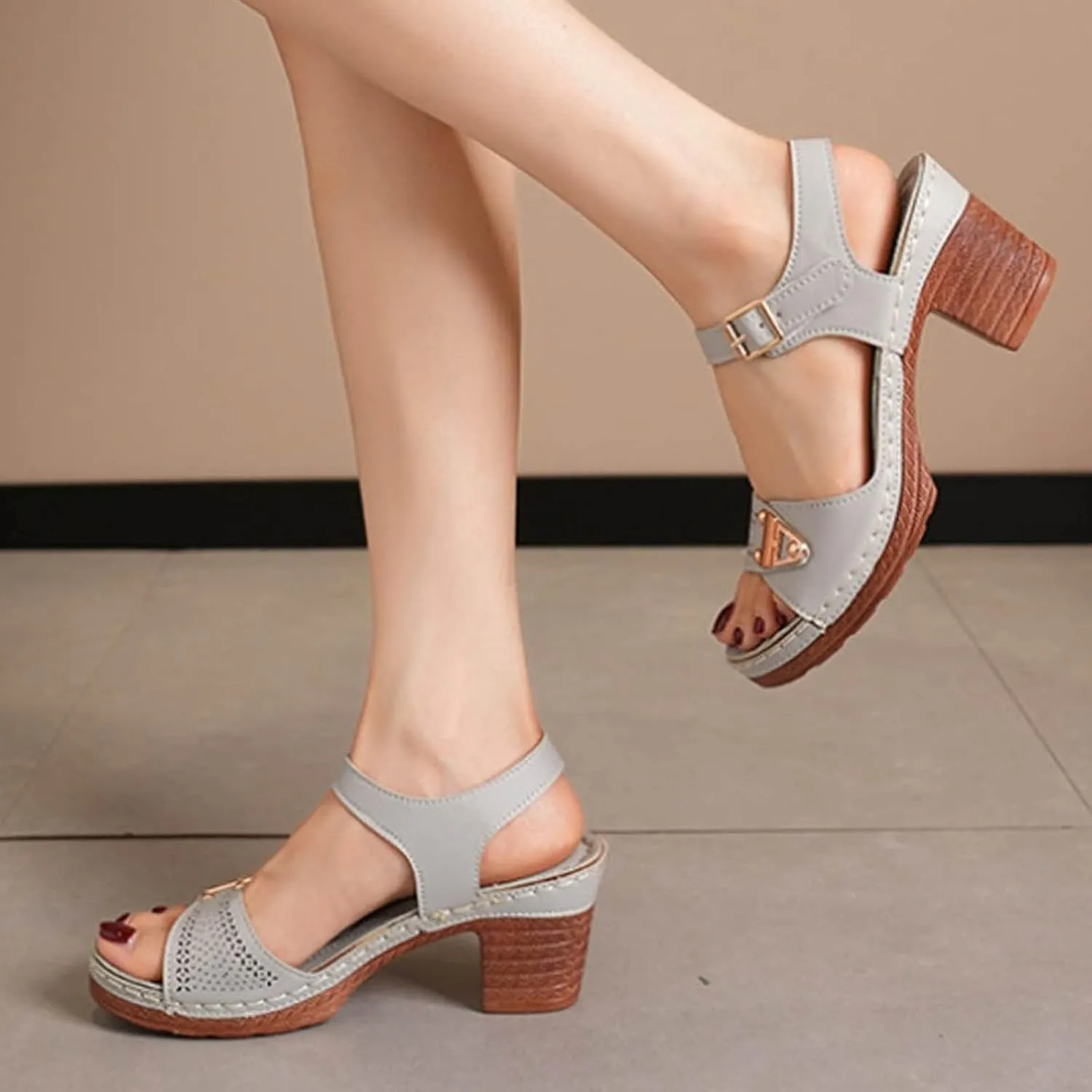 Sandals for Women 2024 Ladies' Casual Retro Sandal Side Buckle Strap Roman Shoes Summer Fashion Fish Mouth Platform Heels