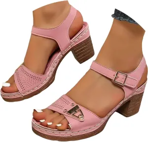 Sandals for Women 2024 Ladies' Casual Retro Sandal Side Buckle Strap Roman Shoes Summer Fashion Fish Mouth Platform Heels