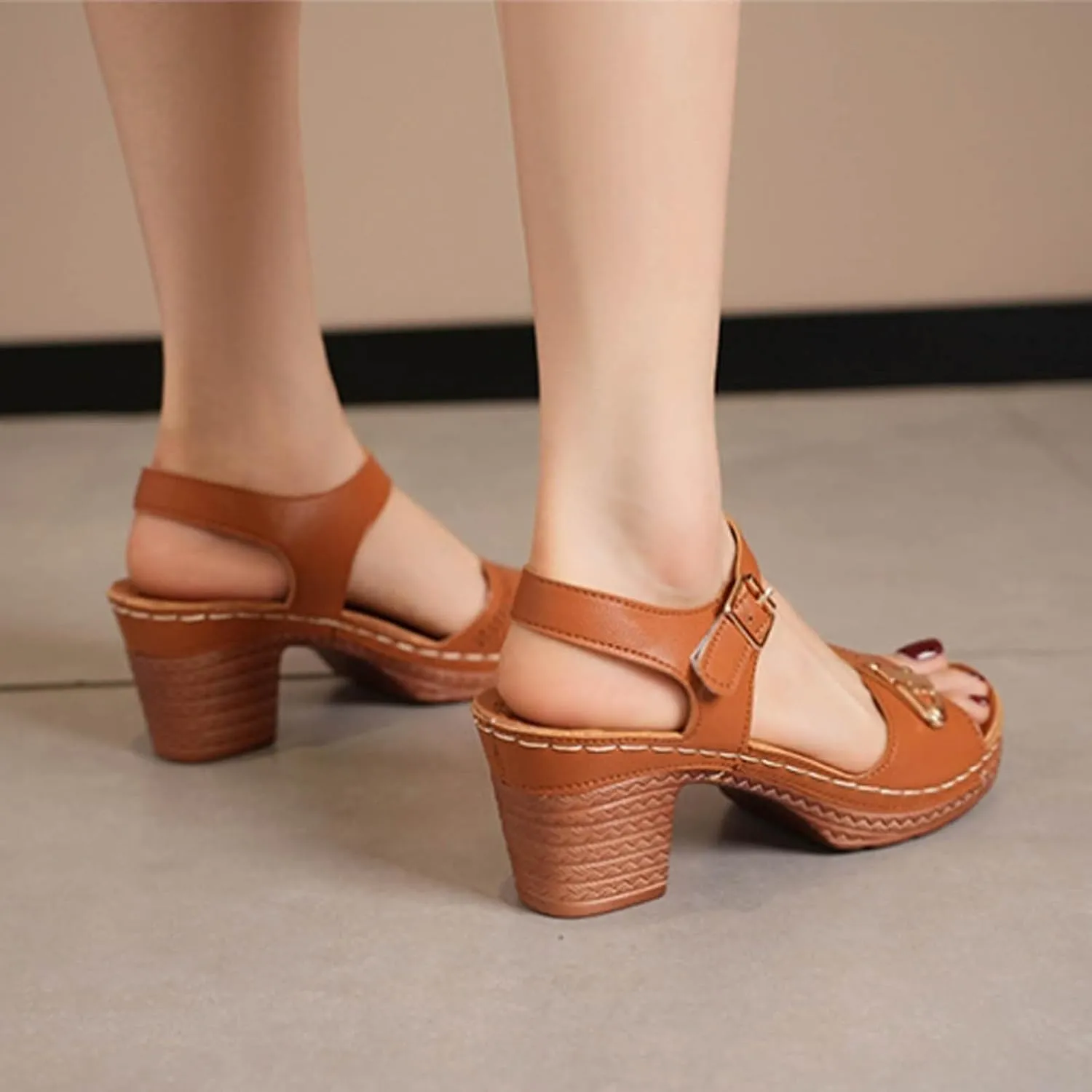 Sandals for Women 2024 Ladies' Casual Retro Sandal Side Buckle Strap Roman Shoes Summer Fashion Fish Mouth Platform Heels