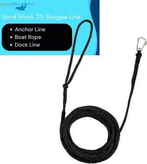 SandShark 25-28ft Shock Absorbing Anchor Line, Dock Line with Loop and Stainless Steel Clip - Ideal Boat Anchor Rope, Pontoon Boat Accessories, Or Boat Rope, Black, SS-25FT-BLK