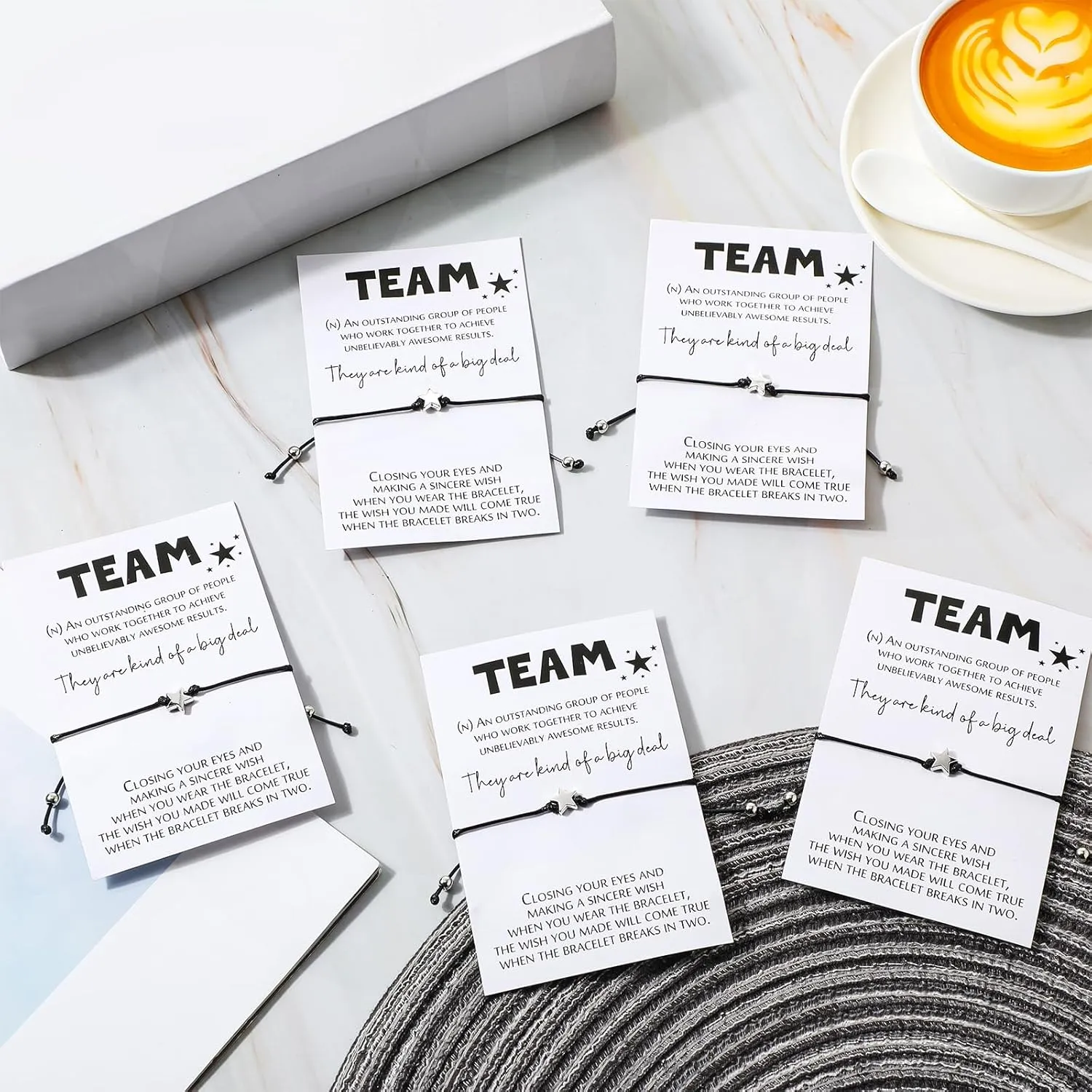 Sasylvia Team Teachers Employees Appreciation Gift Bulk Volunteer Inspirational Star Bracelets Team Thank You Cards Organza Bag for Coworker Nurse Party Favor