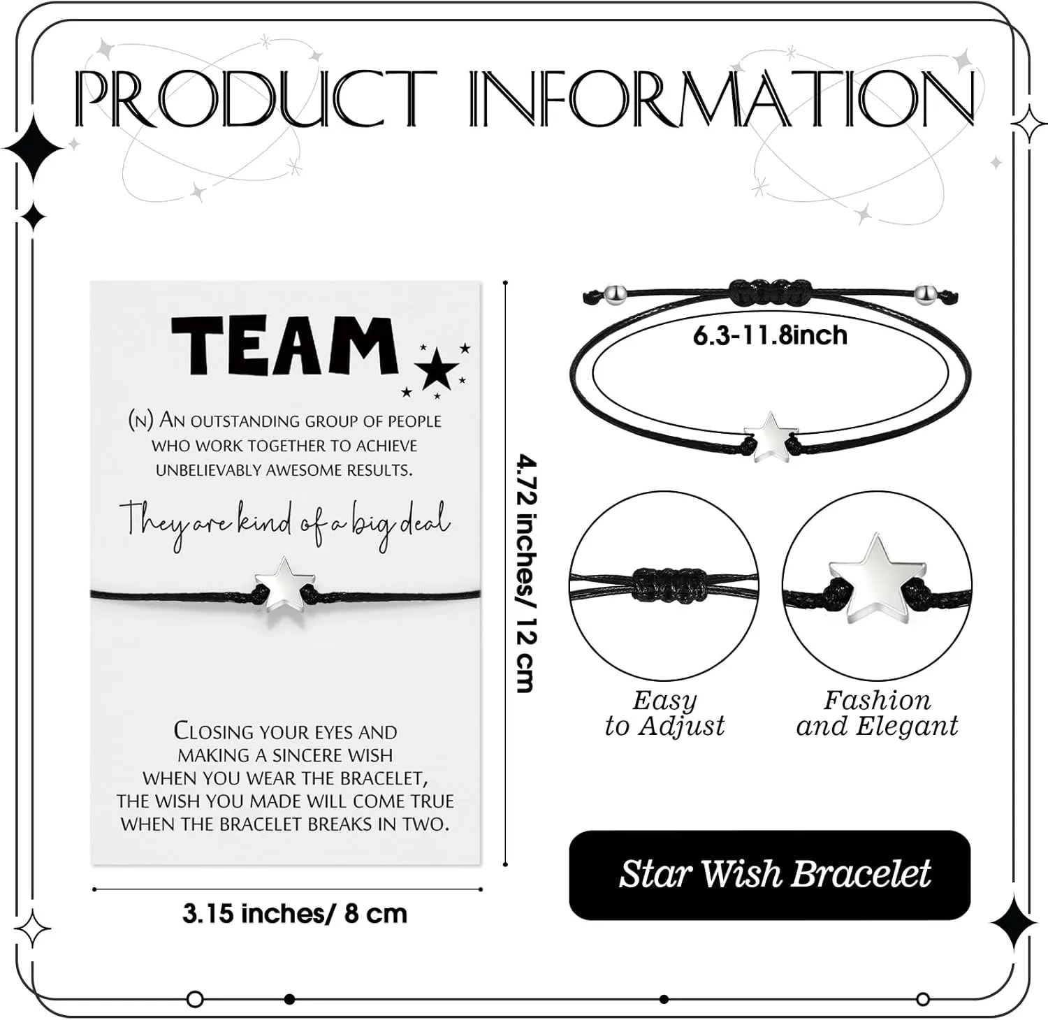 Sasylvia Team Teachers Employees Appreciation Gift Bulk Volunteer Inspirational Star Bracelets Team Thank You Cards Organza Bag for Coworker Nurse Party Favor