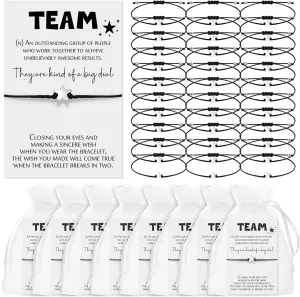 Sasylvia Team Teachers Employees Appreciation Gift Bulk Volunteer Inspirational Star Bracelets Team Thank You Cards Organza Bag for Coworker Nurse Party Favor
