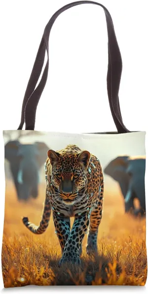 Savanna Leopard Sparkle Graphic Art Collection Tote Bag