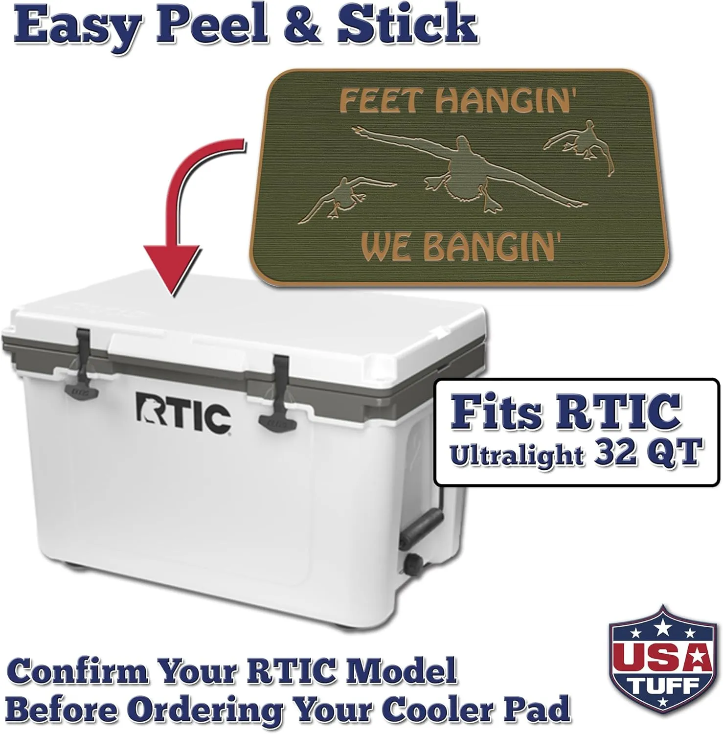 SeaDek EVA Mat Cooler Pad fits RTIC | Peel & Stick Application | Non Slip Comfort Accessories - Feet Hangin We Bangin Design (OliveGreen-Mocha)