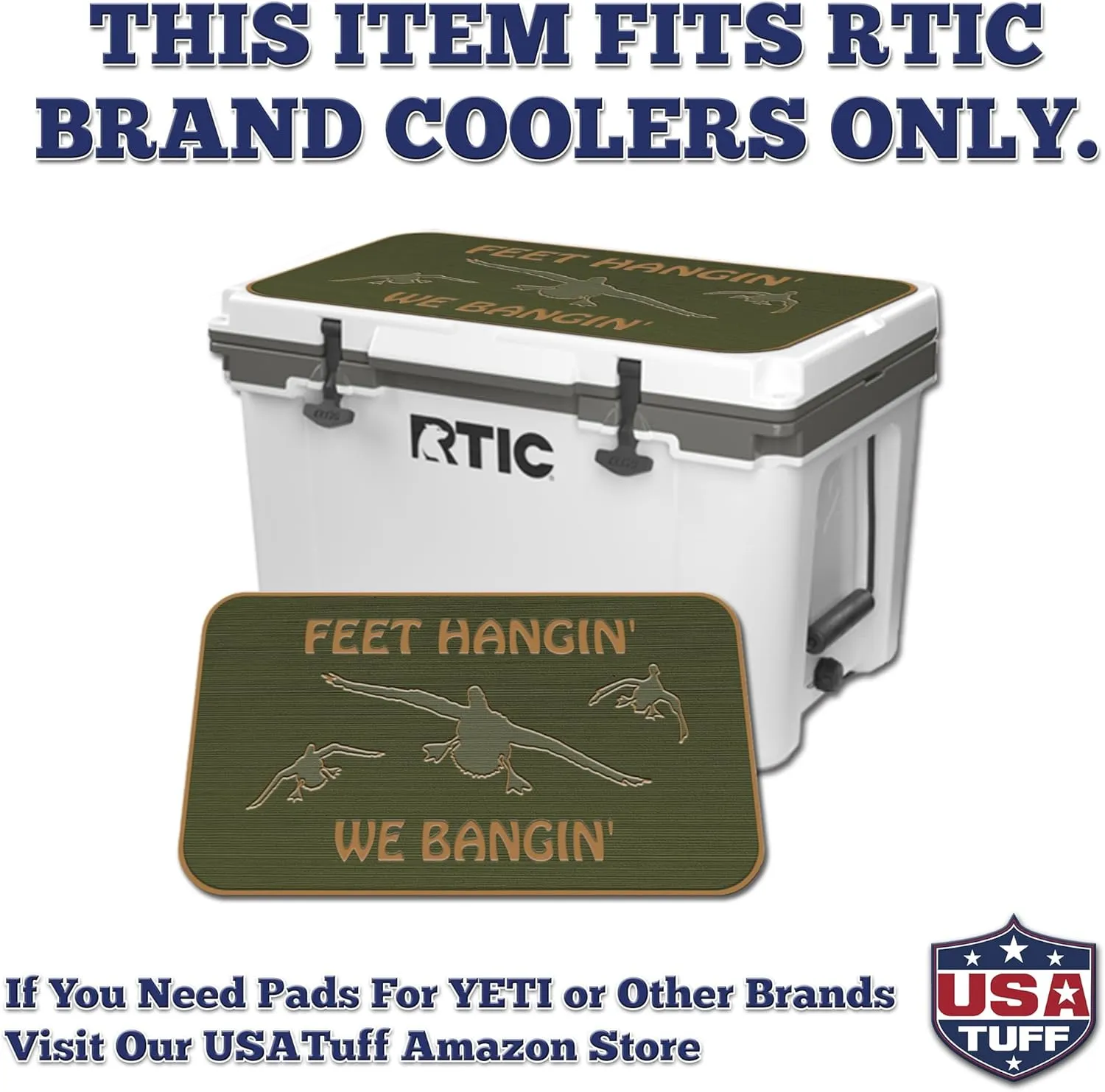 SeaDek EVA Mat Cooler Pad fits RTIC | Peel & Stick Application | Non Slip Comfort Accessories - Feet Hangin We Bangin Design (OliveGreen-Mocha)