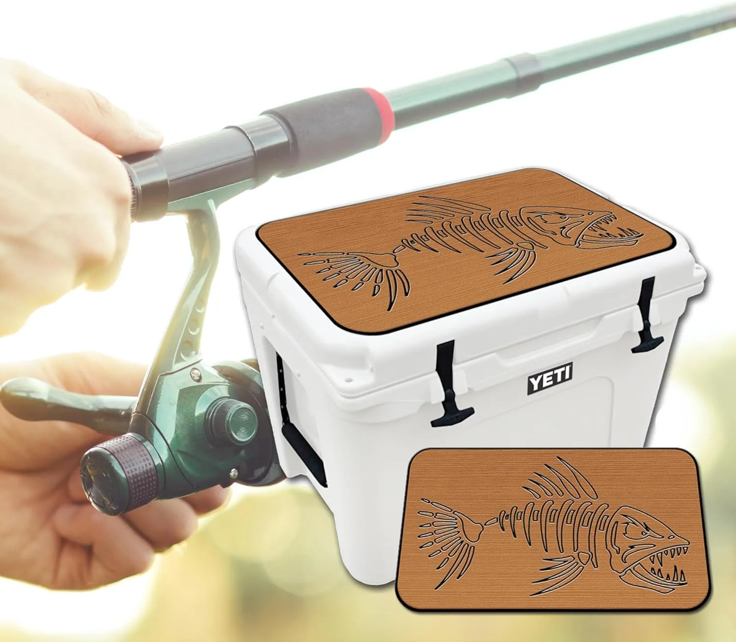 SeaDek EVA Mat Cooler Pad fits YETI | Peel & Stick Application | Non Slip Comfort Accessories - Bonefish Design (Mocha-Black)