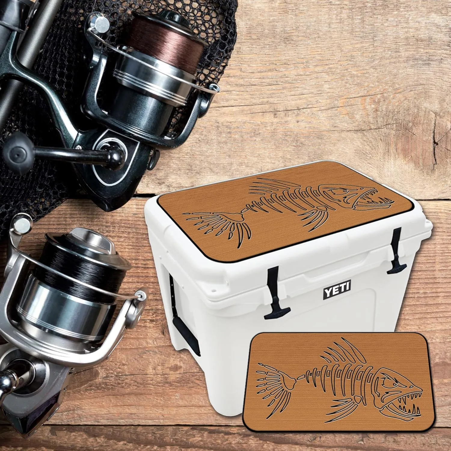 SeaDek EVA Mat Cooler Pad fits YETI | Peel & Stick Application | Non Slip Comfort Accessories - Bonefish Design (Mocha-Black)