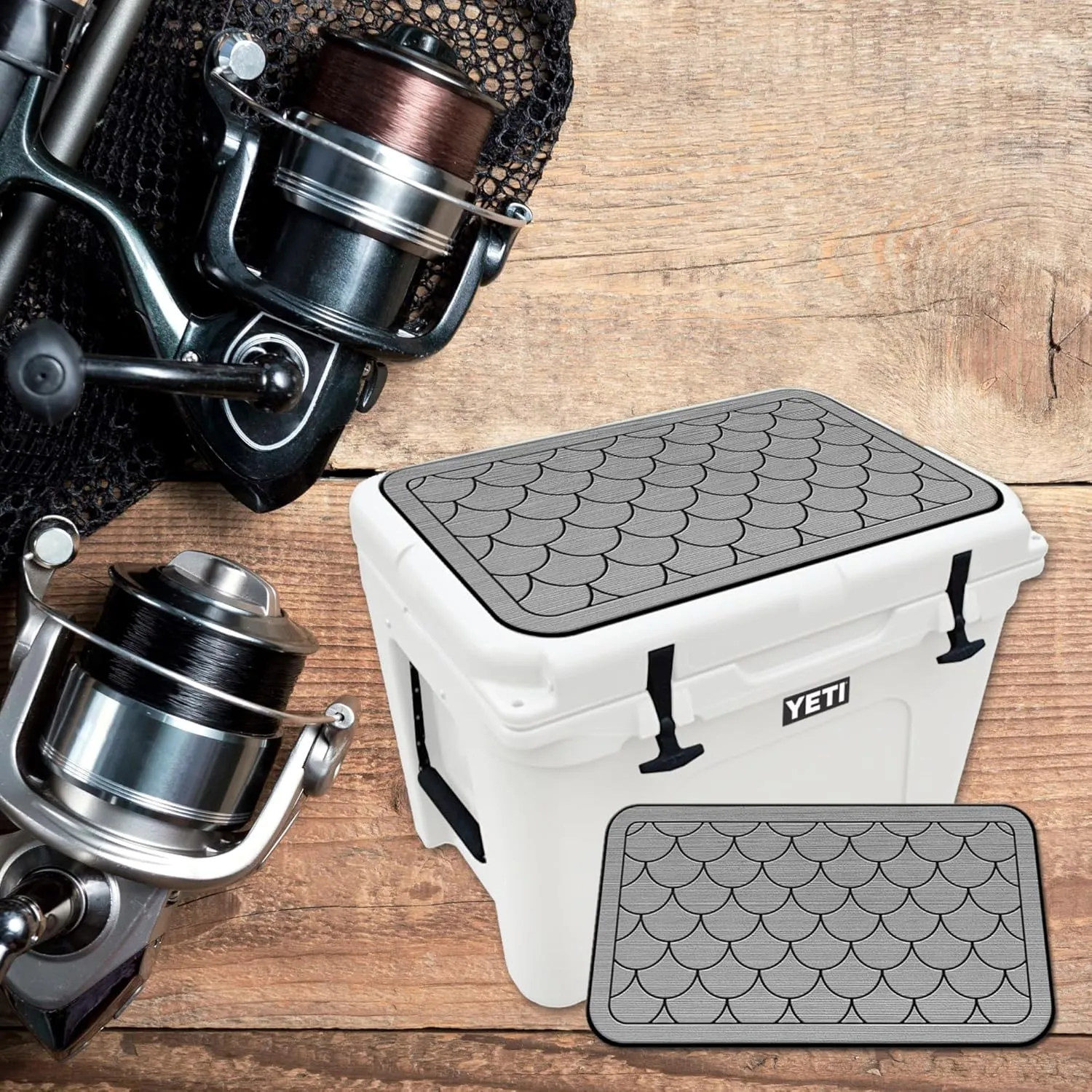 SeaDek EVA Mat Cooler Pad fits YETI | Peel & Stick Application | Non Slip Comfort Accessories - Scales Design (StormGray-Black)