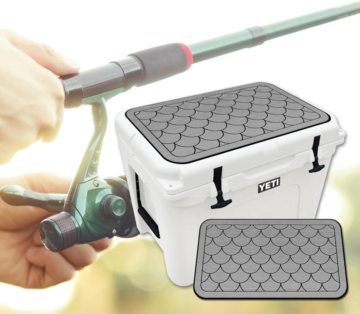 SeaDek EVA Mat Cooler Pad fits YETI | Peel & Stick Application | Non Slip Comfort Accessories - Scales Design (StormGray-Black)
