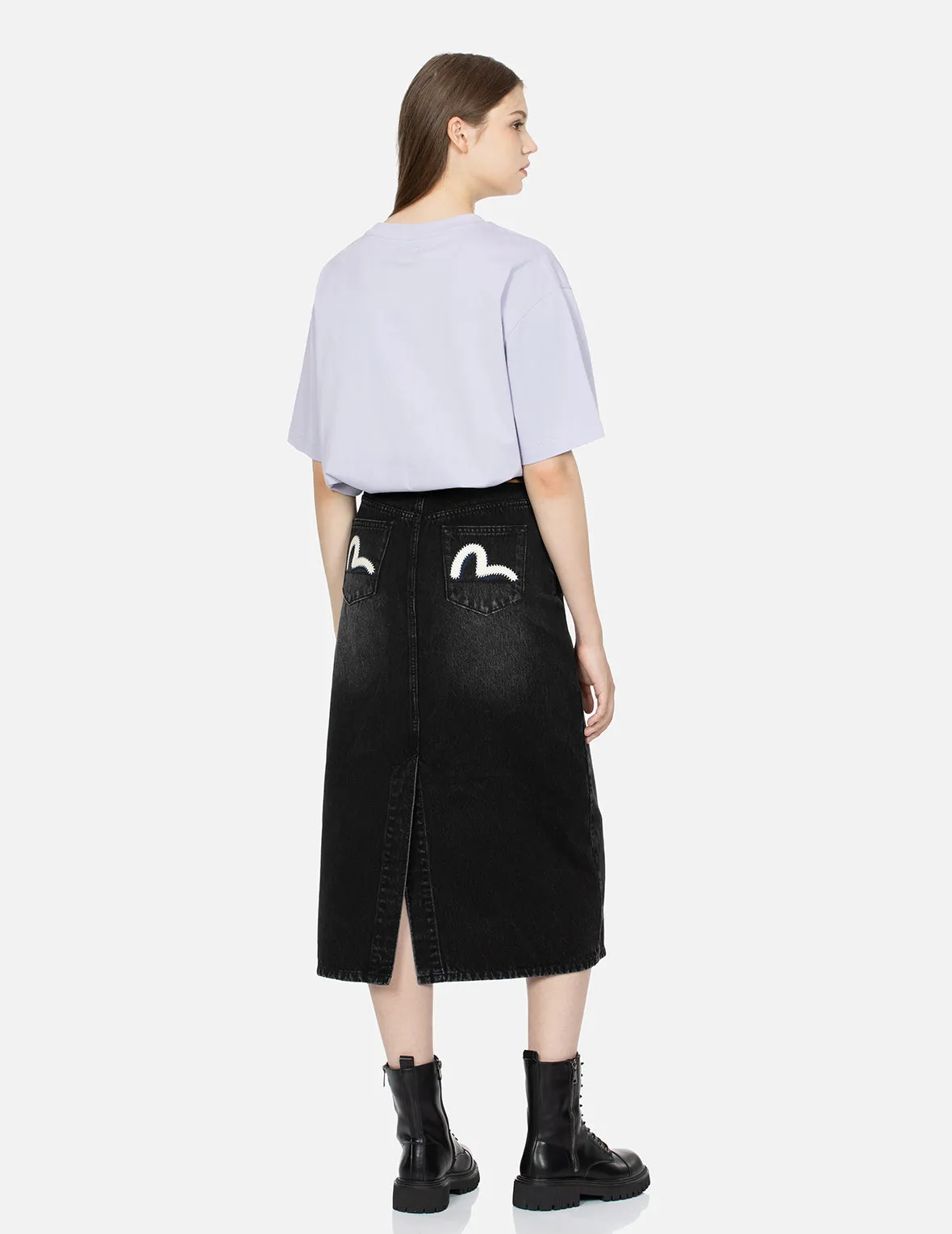 Seagull Appliqué Fashion Fit Denim Skirt