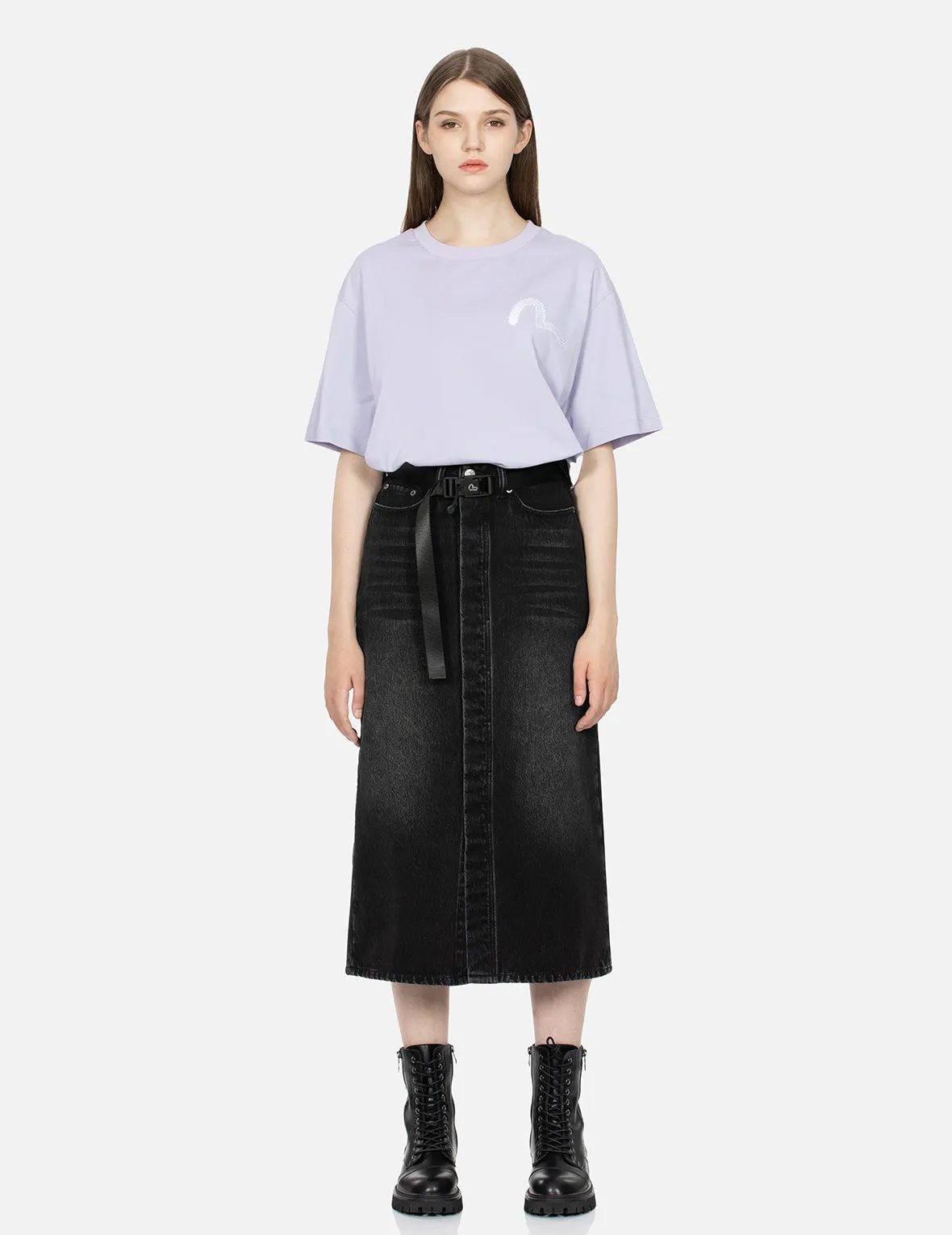 Seagull Appliqué Fashion Fit Denim Skirt