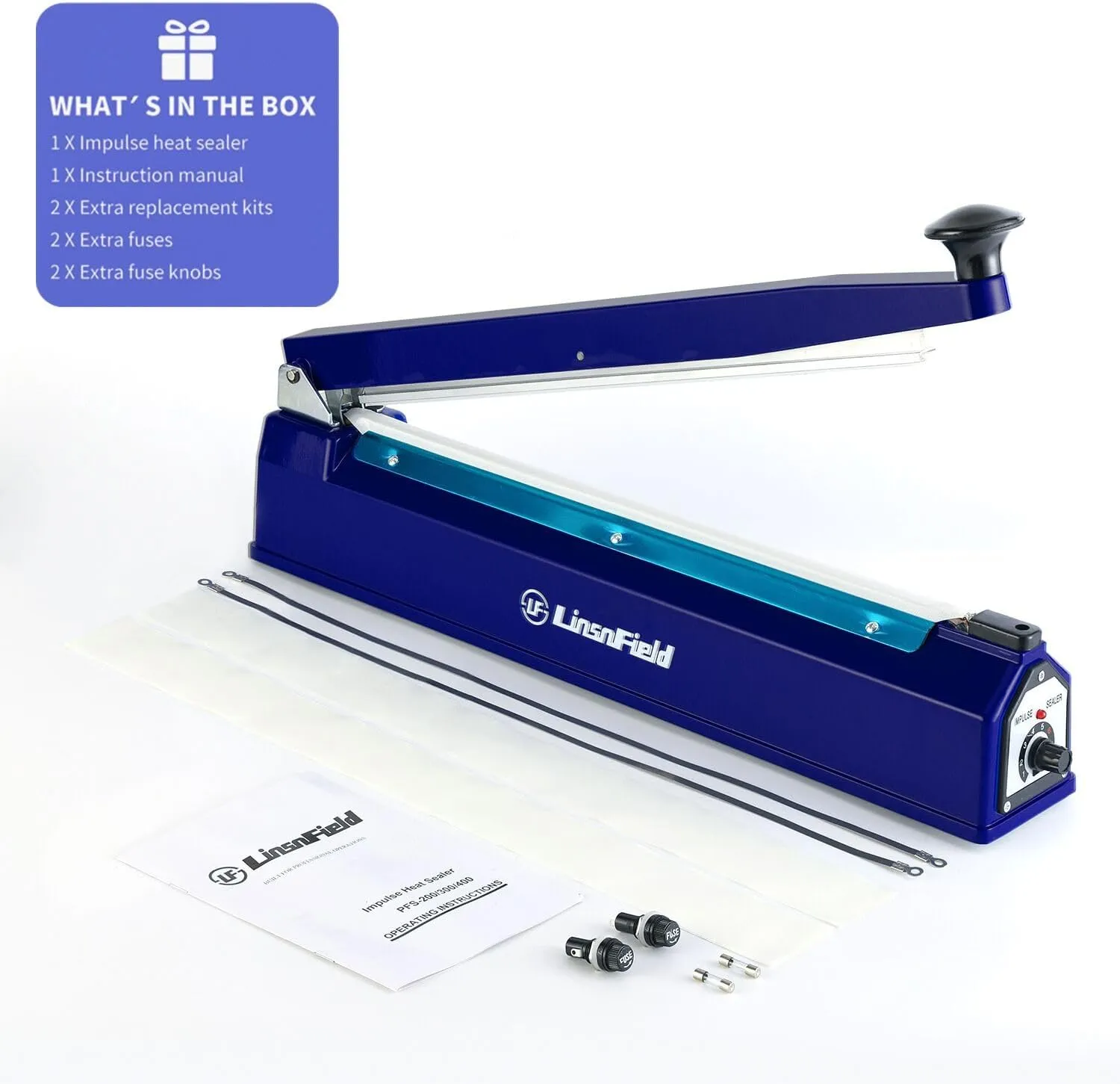 Sealer Pro - 12 inch Impulse Heat Sealer - 7mm Sealing Width - Manual Heat Sealer Machine for All Bags - Most Heavy Duty for Strong, Secure Sealing for Long Term Food Storage, Deep Blue