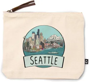 Seattle, Washington, Line Drawing, Cityscape, 100% Cotton Zipper Pouch, Travel Accessory, Go Bag