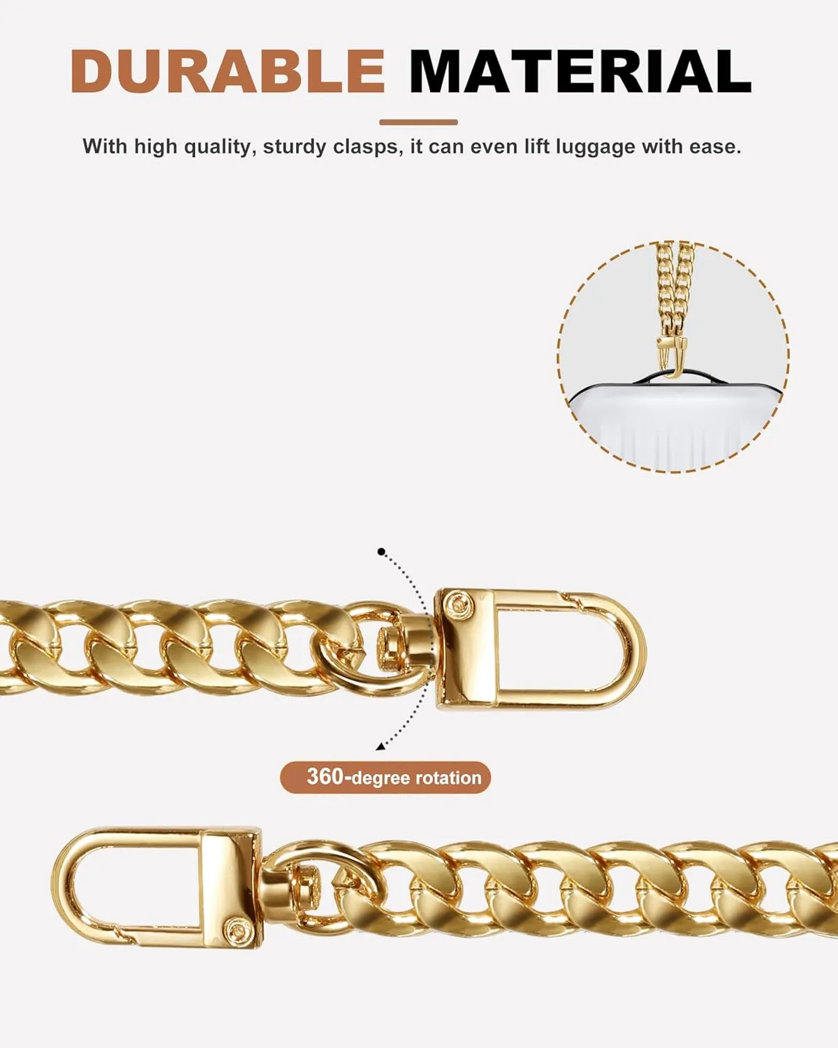 SEAVILIA Gold Purse Chain Straps Replacement Crossbody for Handbags, Bag Chain Accessories 47''